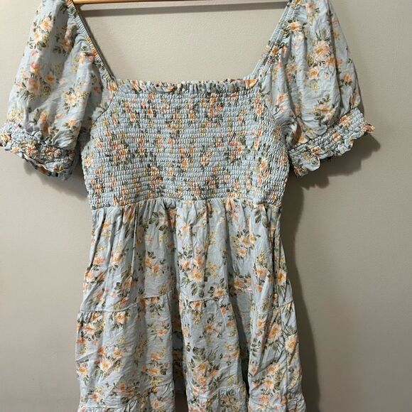 American eagle floral mini frilly puff sleeve dress M - Picture 6 of 9